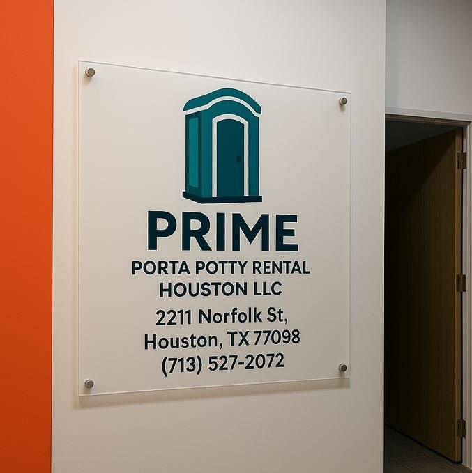 Prime Porta Potty Rental Houston LLC signage listing 2211 Norfolk St, Houston, TX 77098 and (713) 527-2072