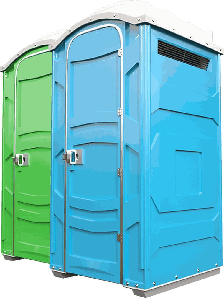 Two portable toilet units available to rent from Prime Porta Potty Rental Houston LLC